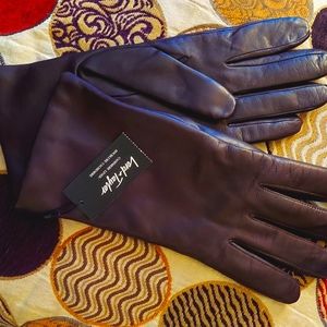 Lord and Taylor Brown Leather and Cashmere Gloves